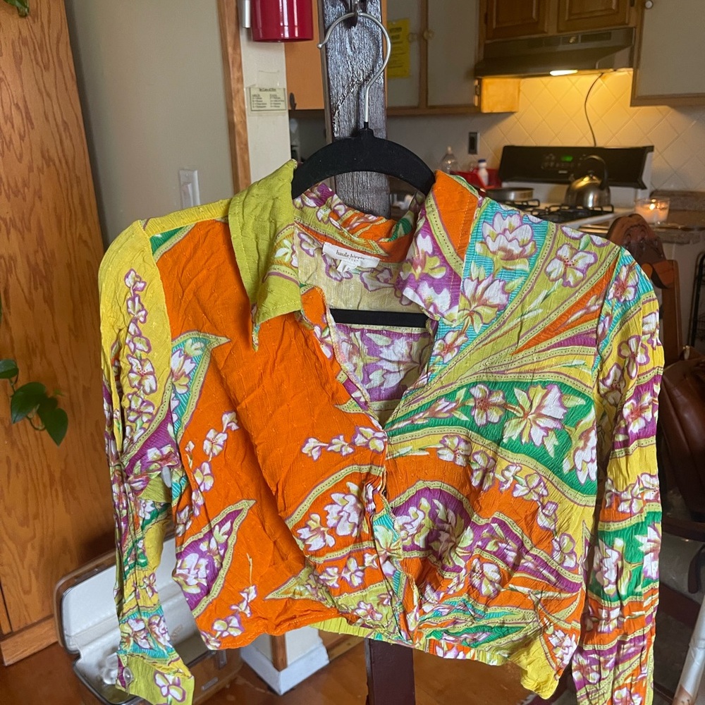 Colorful Floral Button-Up Blouse